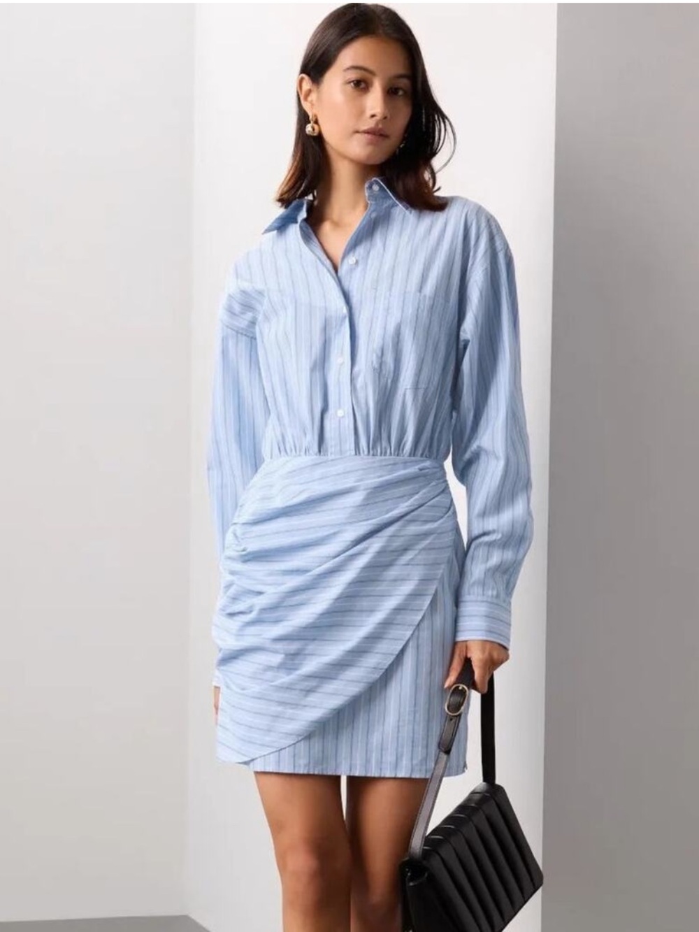 Scotch & Soda Light Blue Striped Poplin Mini Dress new 34